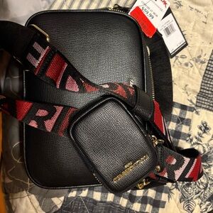 Black Crossbody Bag with Red Strap - Karl Lagerfeld with earbud holder new